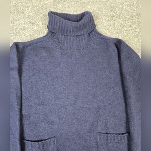 PREMODE 100% Wool Turtleneck Sweater Womens Medium Made in Italy Navy Blue Pock